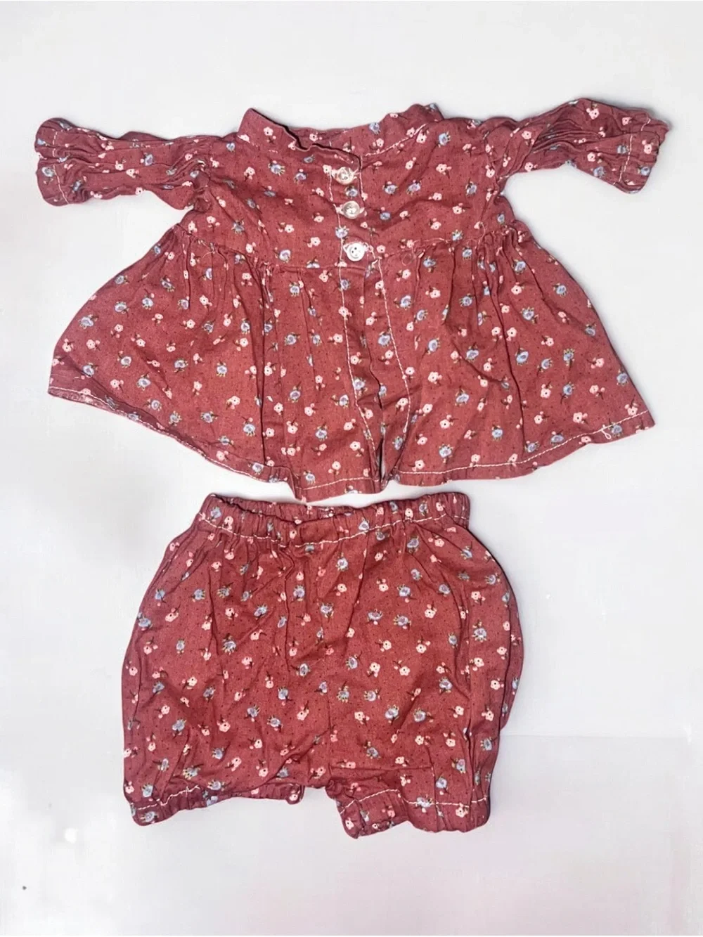 Vintage Pink Mauve Floral Peasant Blouse & Bloomer 2pc Matching Set Retired AG